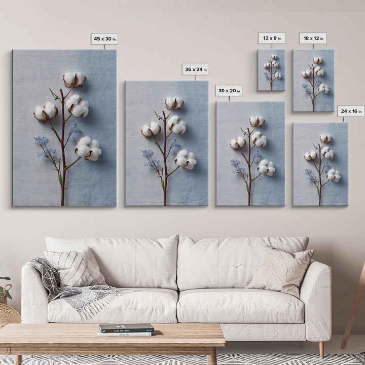 Fresh Cotton Branch Botanical Study Framed Canvas Print, Laundry Room Art, Printable Wall Art, Living Room Decor, Clean, LRA-2x3-63
