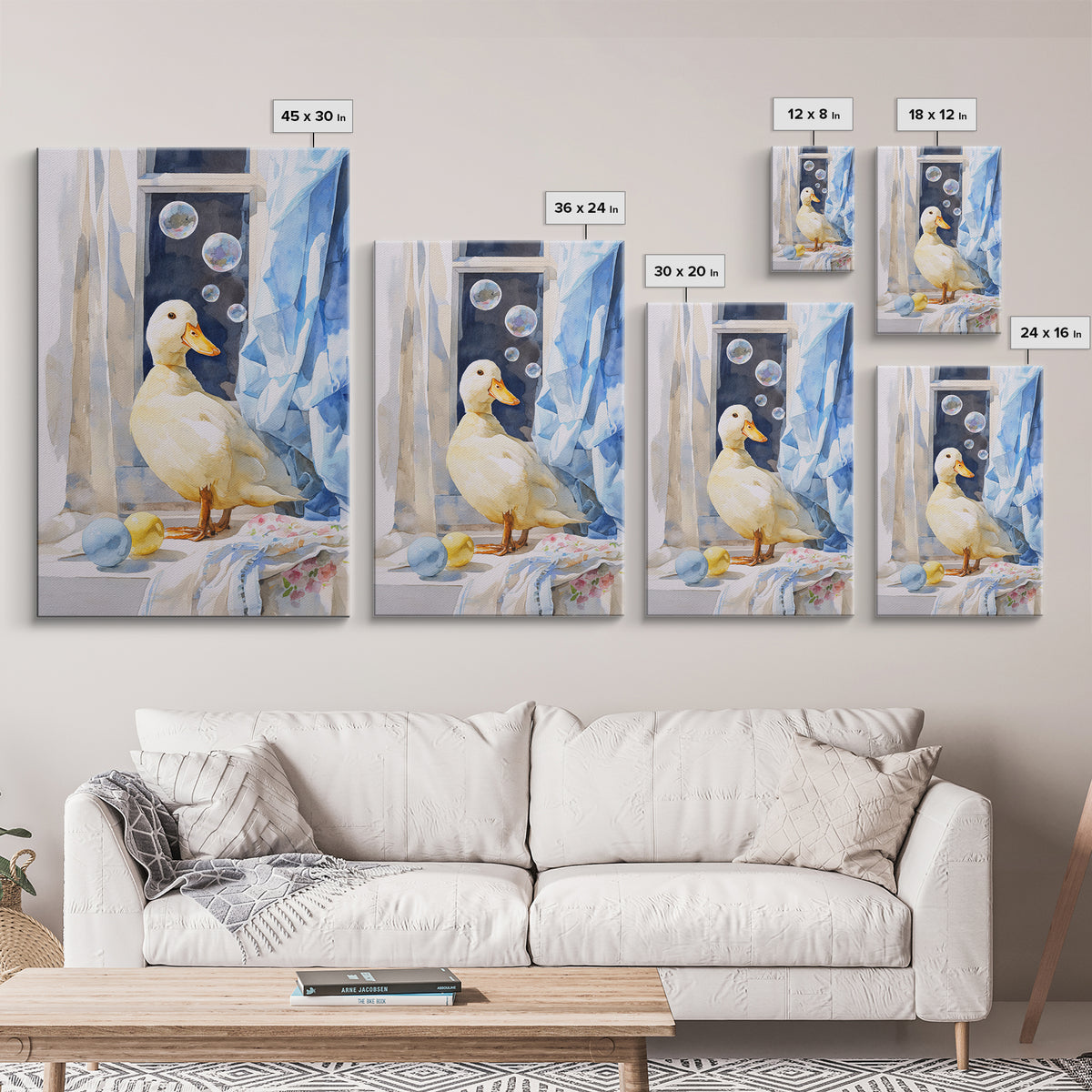 Duck and Bubbles Whimsical Watercolor Canvas Print, Laundry Room Art, Digital Wall Art, Living Room Decor, Fine Art, Clean, LRA-2x3-71