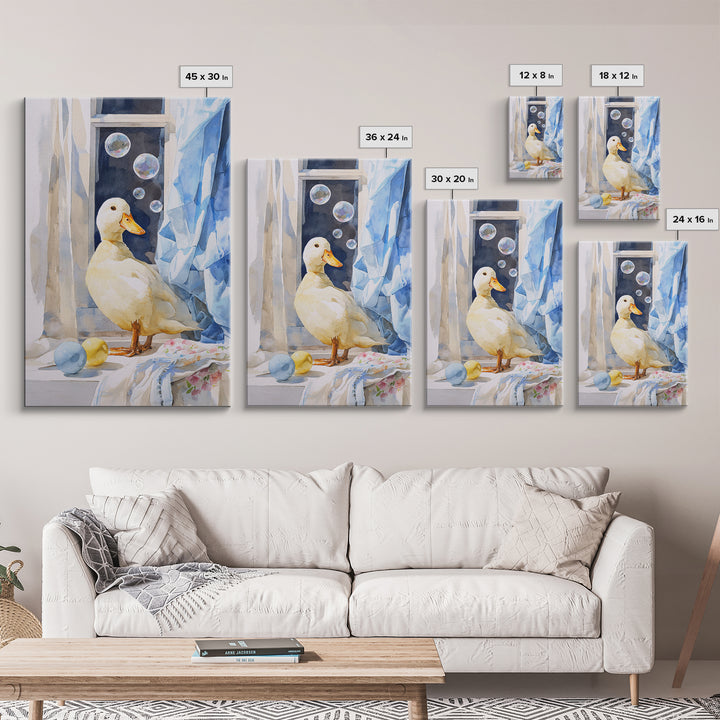 Duck and Bubbles Whimsical Watercolor Canvas Print, Laundry Room Art, Digital Wall Art, Living Room Decor, Fine Art, Clean, LRA-2x3-71