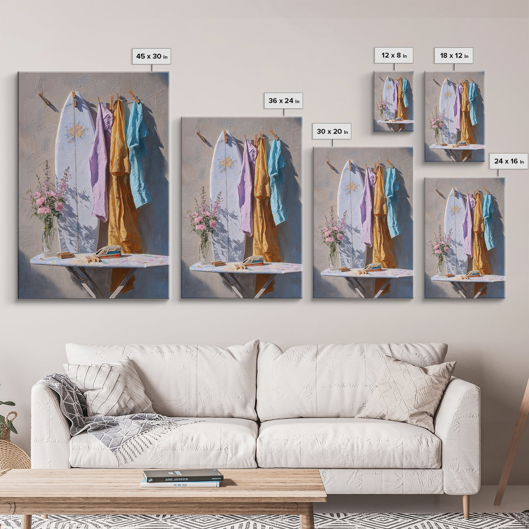 Ironing Board Still Life Framed Canvas Print, Laundry Room Art, Custom Wall Art, Living Room Decor, Watercolor Art, Clean, LRA-2x3-8