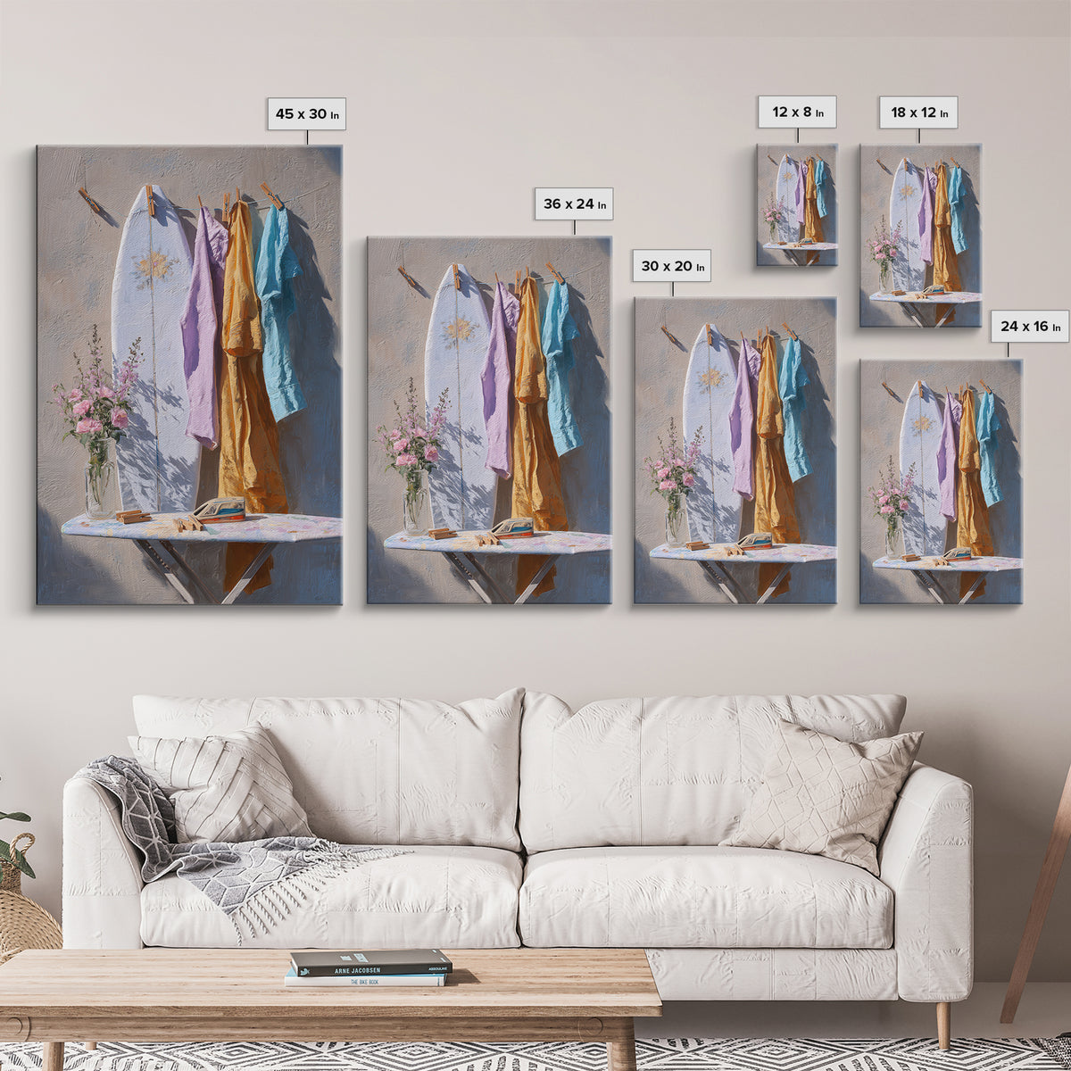 Ironing Board Still Life Framed Canvas Print, Laundry Room Art, Custom Wall Art, Living Room Decor, Watercolor Art, Clean, LRA-2x3-8