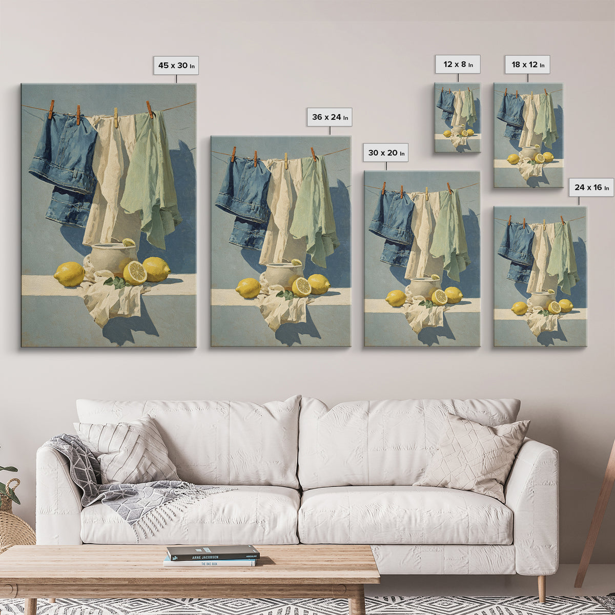 Lemon and Clean Linen Still Life Framed Canvas Print, Laundry Room Art, Wall Art Print, Living Room Decor, Fine Art, Clean, LRA-2x3-83