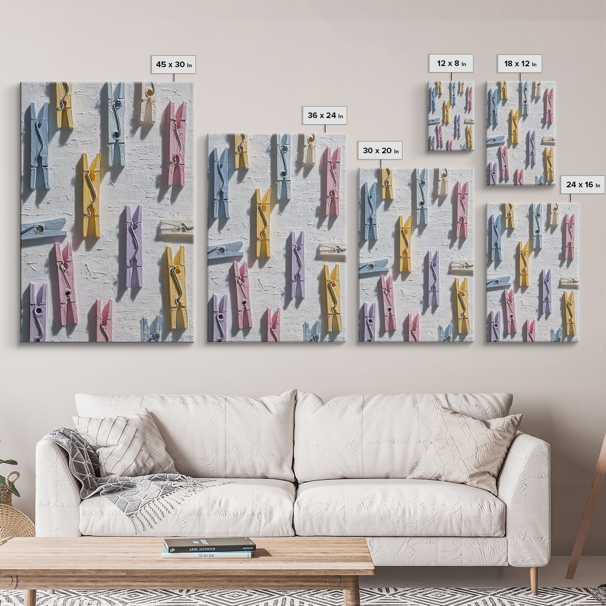 Cheerful Clothespins Arranged as Pattern Framed Canvas Print, Laundry Room Art, Downloadable Art, Living Room Decor, Clean, LRA-2x3-84