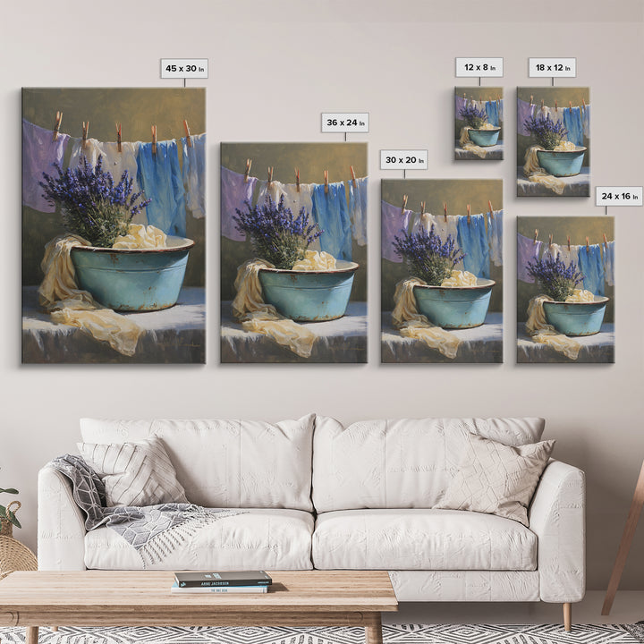 Old Enamel Basin Filled Framed Canvas Print, Laundry Room Art, Artwork, Living Room Decor, Fine Art, Clean, Minimalist Wall Art, LRA-2x3-88