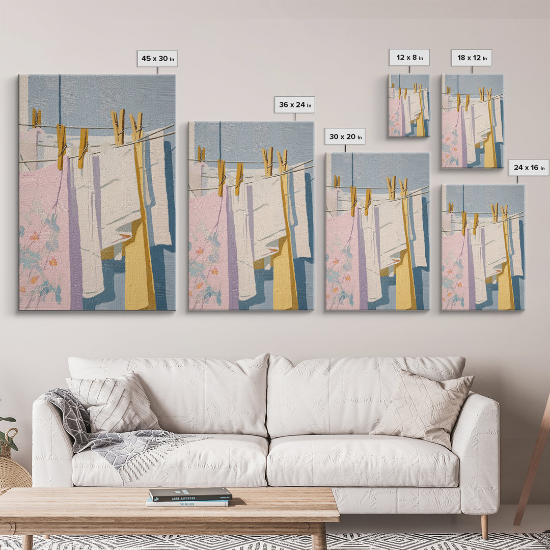 Simple Line Drawing of Hanging Laundry Canvas Print, Laundry Room Art, New Home Gift, Living Room Decor, Abstract Art, Clean, LRA-2x3-96