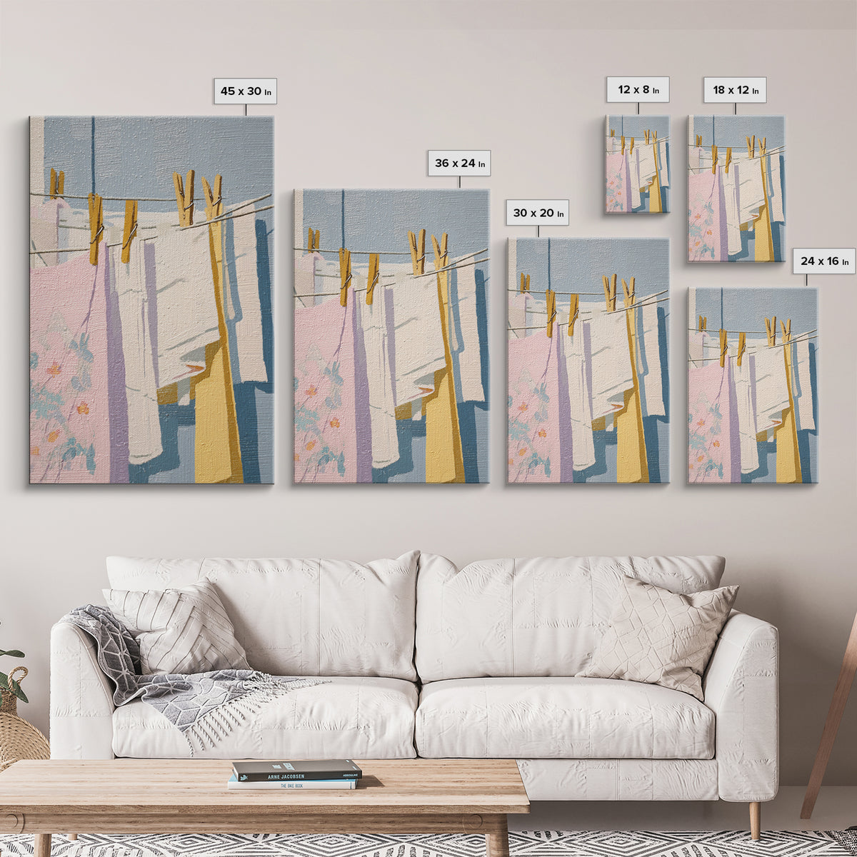 Simple Line Drawing of Hanging Laundry Canvas Print, Laundry Room Art, New Home Gift, Living Room Decor, Abstract Art, Clean, LRA-2x3-96