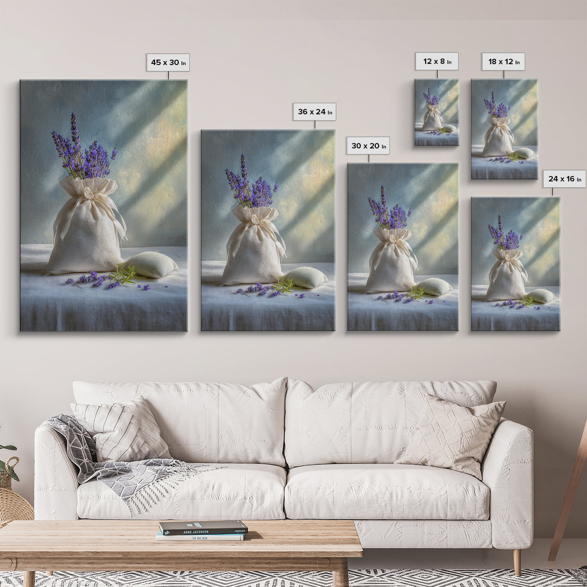 Lavender Sachet and Ribbon Still Life Framed Canvas Print, Laundry Room Art, Farmhouse Decor, Living Room Decor, Clean, LRA-2x3-97