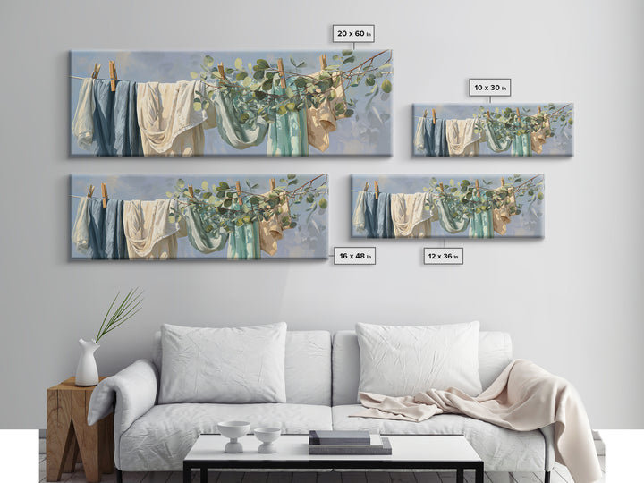 Sunlit White Towels and Eucalyptus Branch Canvas Print, Laundry Room Art, Printable Wall Art, Living Room Decor, Clean, LRA-3x1-51