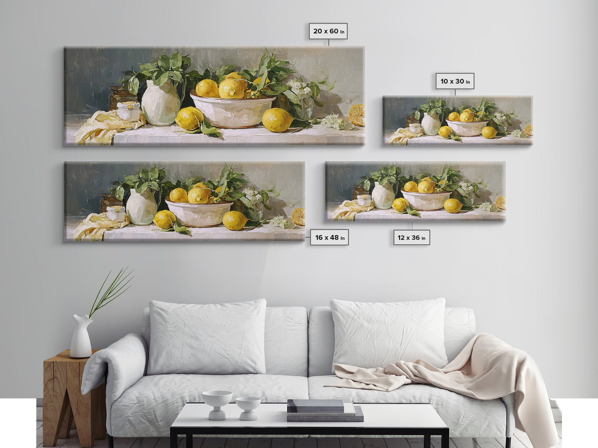 Lemon and Clean Linen Still Life Framed Canvas Print, Laundry Room Art, Digital Print, Living Room Decor, Fine Art, Clean, LRA-3x1-67