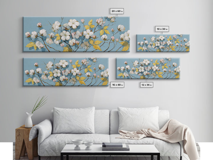 Fresh Cotton Branch Botanical Study Canvas Print, Laundry Room Art, New Home Gift, Living Room Decor, Oil Painting, Clean, LRA-3x1-71
