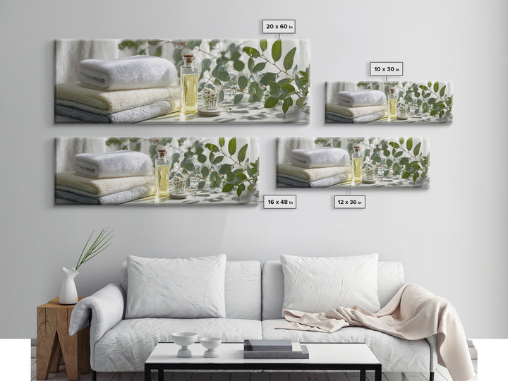 Sunlit White Towels and Eucalyptus Branch Canvas Print, Laundry Room Art, Printable Art, Living Room Decor, Watercolor Art, LRA-3x1-75