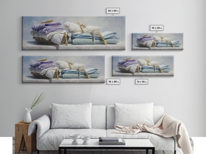 Basket of Folded Towels Canvas Print, Laundry Room Art, Painting, Living Room Decor, Fine Art, Clean, Wall Art Print, LRA-3x1-78