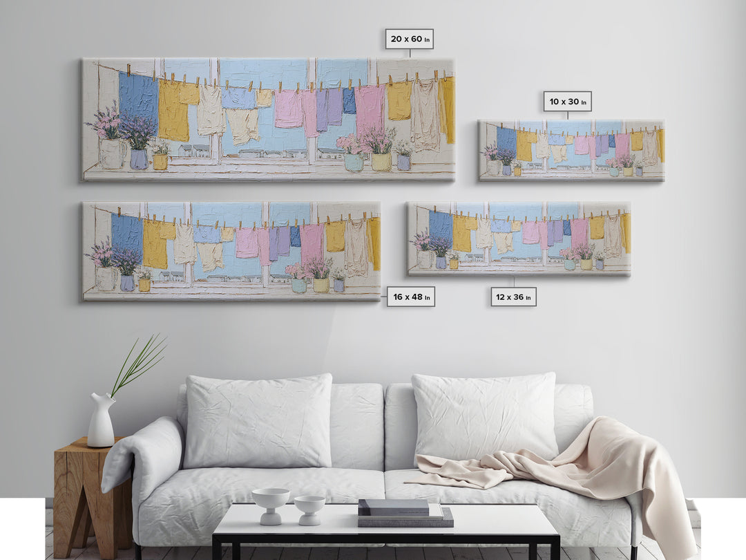Simple Line Drawing of Hanging Laundry Canvas Print, Laundry Room Art, Downloadable Art, Living Room Decor, Abstract Art, Clean, LRA-3x1-8