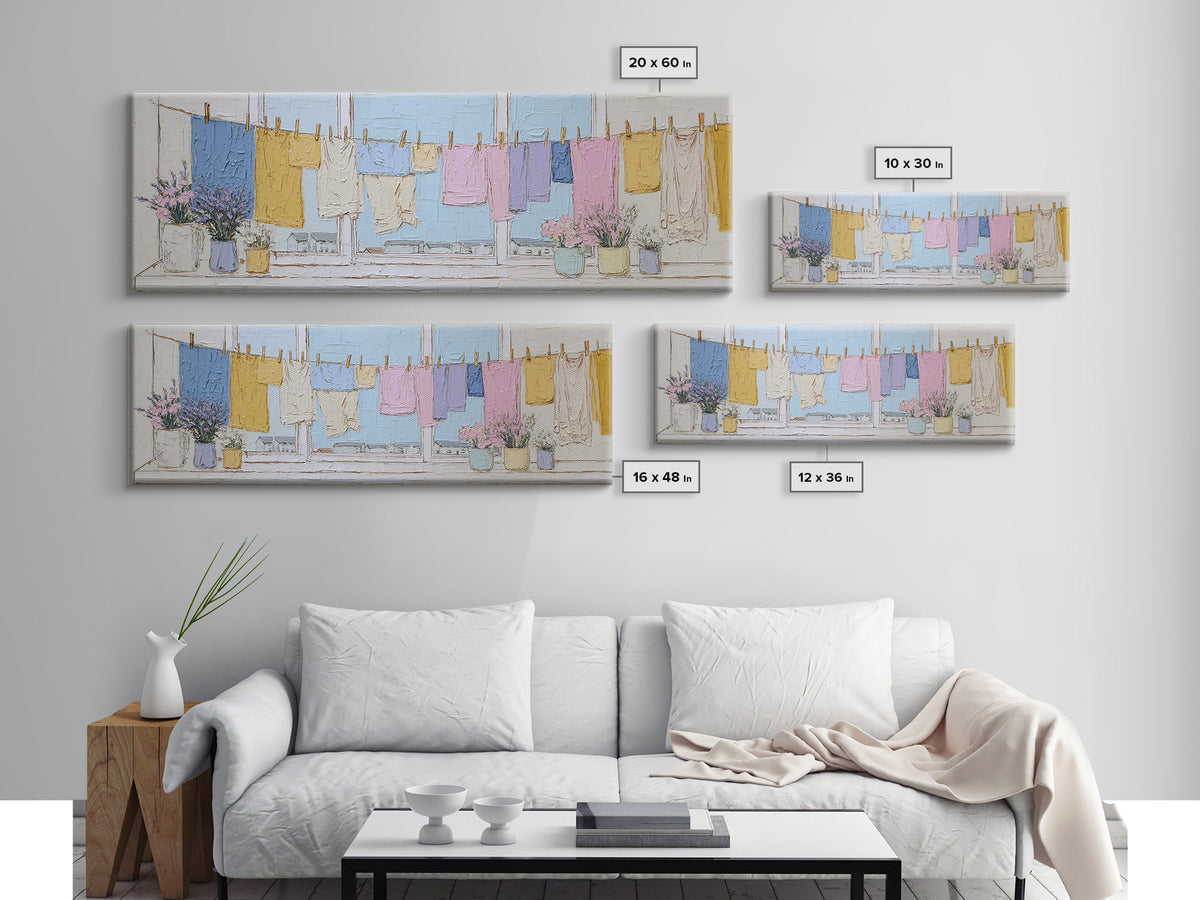 Simple Line Drawing of Hanging Laundry Canvas Print, Laundry Room Art, Downloadable Art, Living Room Decor, Abstract Art, Clean, LRA-3x1-8