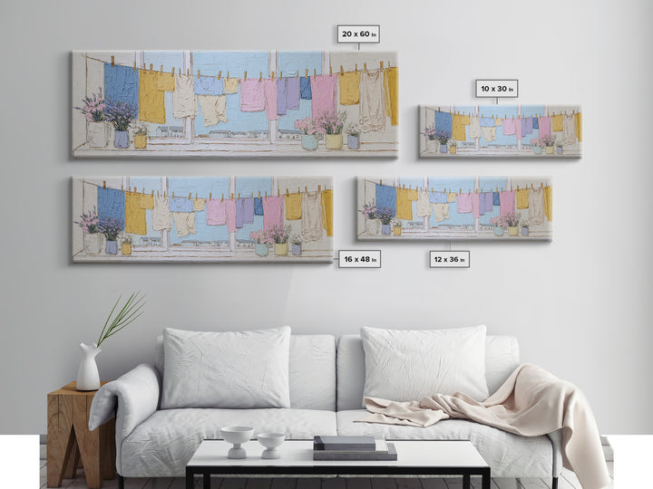 Simple Line Drawing of Hanging Laundry Canvas Print, Laundry Room Art, Downloadable Art, Living Room Decor, Abstract Art, Clean, LRA-3x1-8