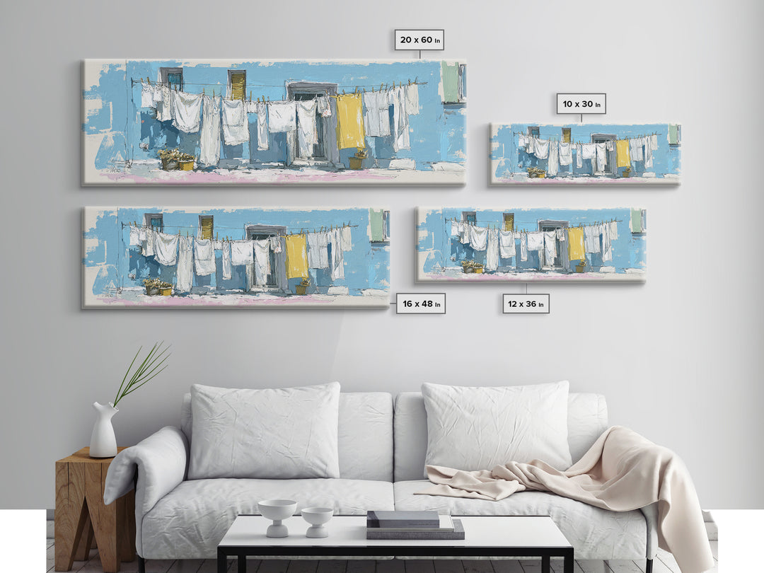 Simple Line Drawing of Hanging Laundry Canvas Print, Laundry Room Art, Painting, Living Room Decor, Abstract Art, Clean, LRA-3x1-80