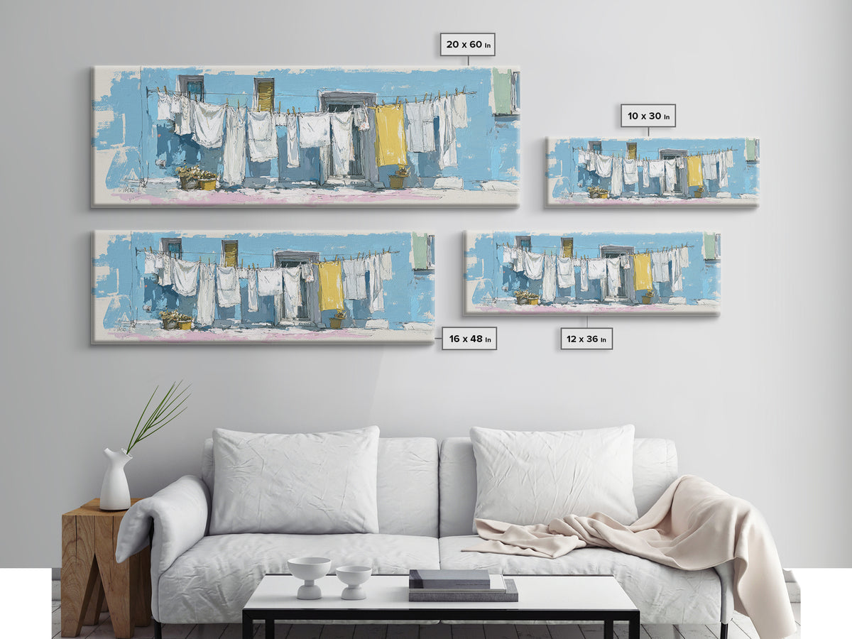 Simple Line Drawing of Hanging Laundry Canvas Print, Laundry Room Art, Painting, Living Room Decor, Abstract Art, Clean, LRA-3x1-80