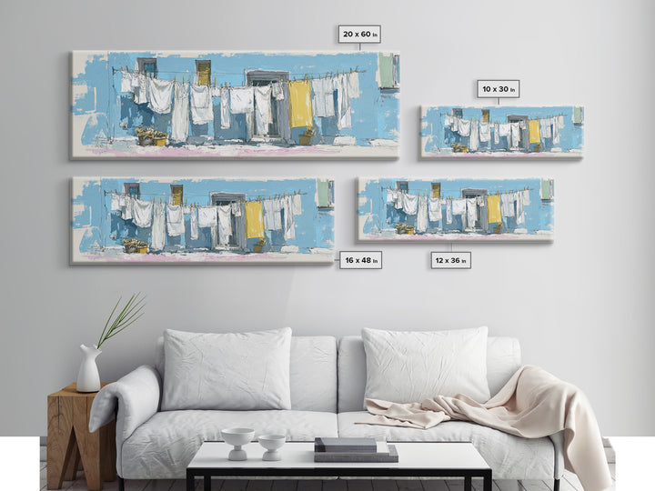 Simple Line Drawing of Hanging Laundry Canvas Print, Laundry Room Art, Painting, Living Room Decor, Abstract Art, Clean, LRA-3x1-80