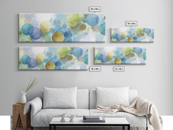 Soap Bubbles Rendered as Playful Abstract Circles Canvas Print, Laundry Room Art, Farmhouse Wall Decor, Living Room Decor, LRA-3x1-94