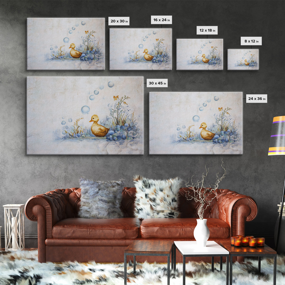 Duck and Bubbles Whimsical Watercolor Framed Canvas Print, Laundry Room Art, Downloadable Art, Living Room Decor, Clean, LRA-3x2-19
