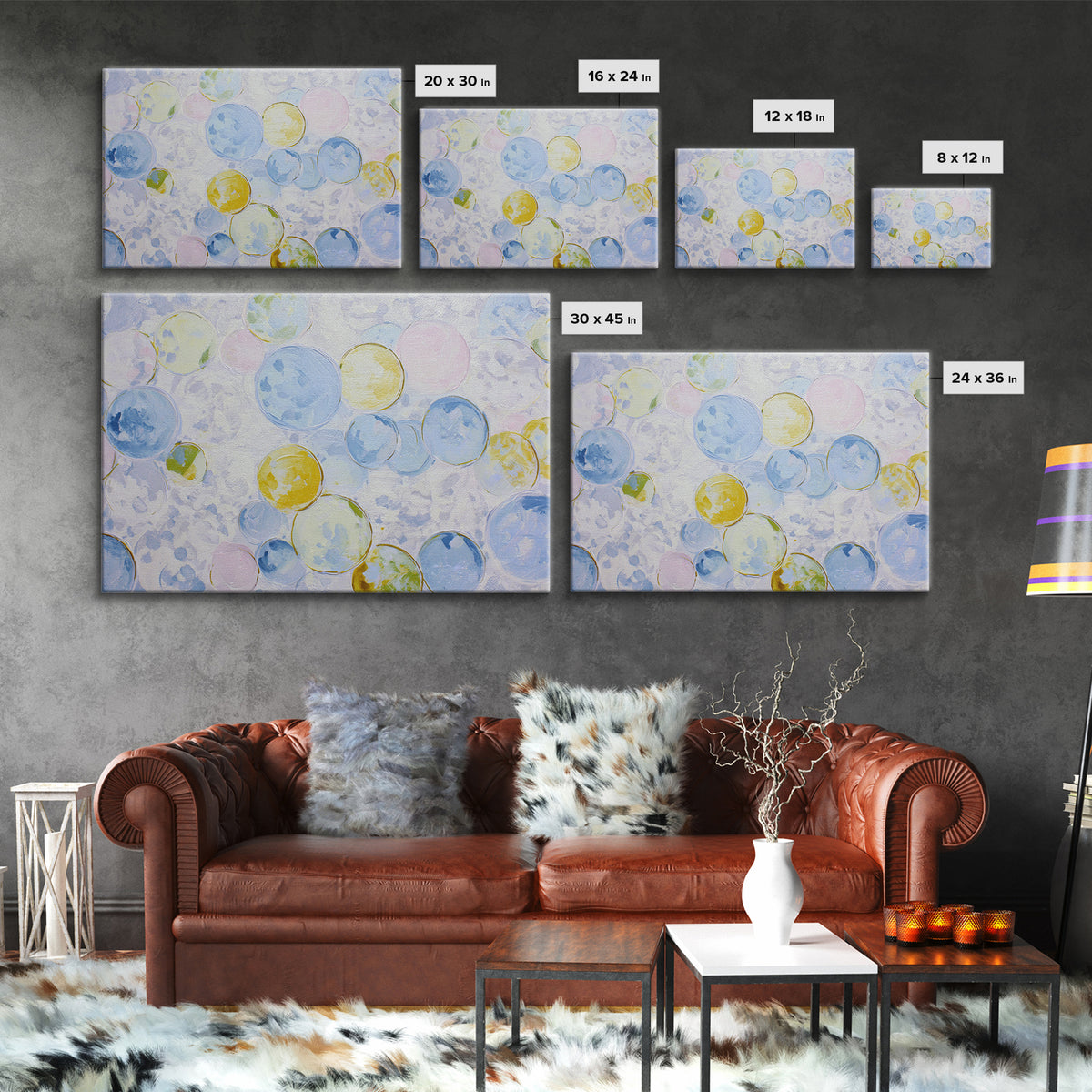 Soap Bubbles Rendered as Playful Abstract Circles Canvas Print, Laundry Room Art, Farmhouse Wall Decor, Living Room Decor, LRA-3x2-34