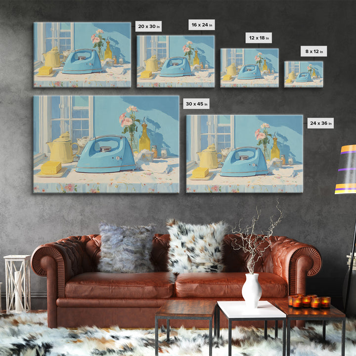 Retro Iron Illustration Canvas Print, Laundry Room Art, Farmhouse Wall Art, Living Room Decor, Oil Painting, Clean, LRA-3x2-37