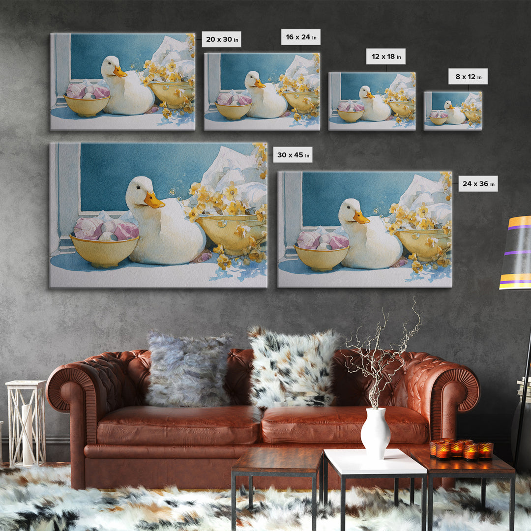 Duck and Bubbles Whimsical Watercolor Canvas Print, Laundry Room Art, Digital Art Print, Living Room Decor, Abstract Art, Clean, LRA-3x2-43