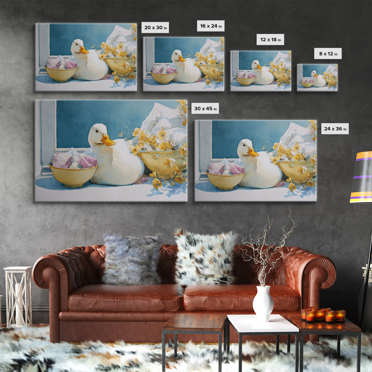 Duck and Bubbles Whimsical Watercolor Canvas Print, Laundry Room Art, Digital Art Print, Living Room Decor, Abstract Art, Clean, LRA-3x2-43