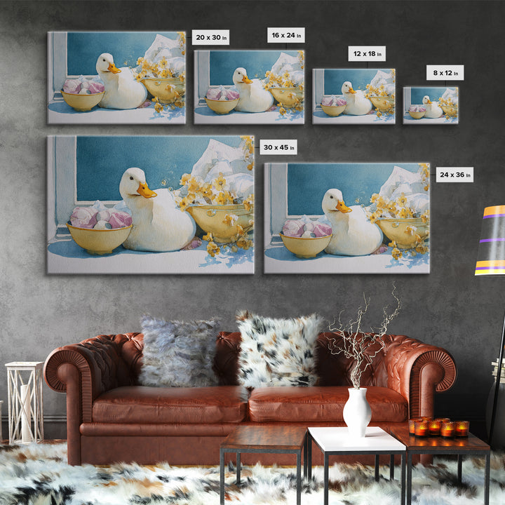 Duck and Bubbles Whimsical Watercolor Canvas Print, Laundry Room Art, Digital Art Print, Living Room Decor, Abstract Art, Clean, LRA-3x2-43