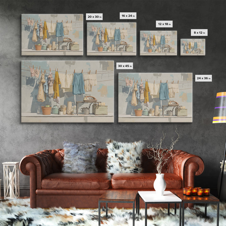 Retro Iron Illustration Canvas Print, Laundry Room Art, Farmhouse Wall Art, Living Room Decor, Oil Painting, Clean, LRA-3x2-61