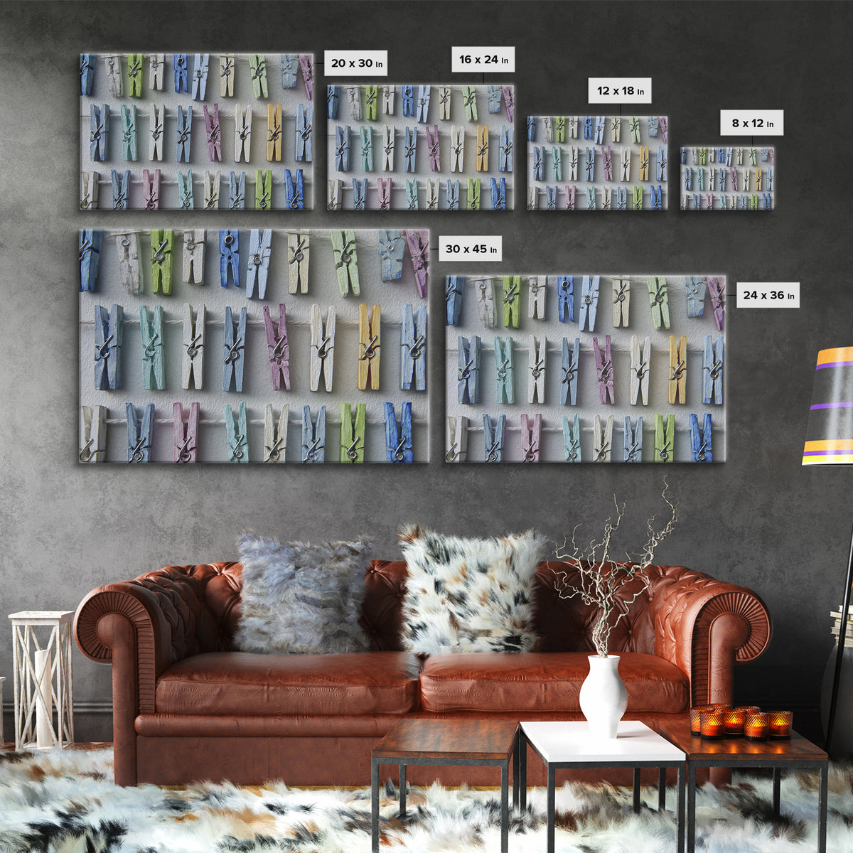 Cheerful Clothespins Arranged as Pattern Canvas Print, Laundry Room Art, Statement Artwork, Living Room Decor, Clean, LRA-3x2-80