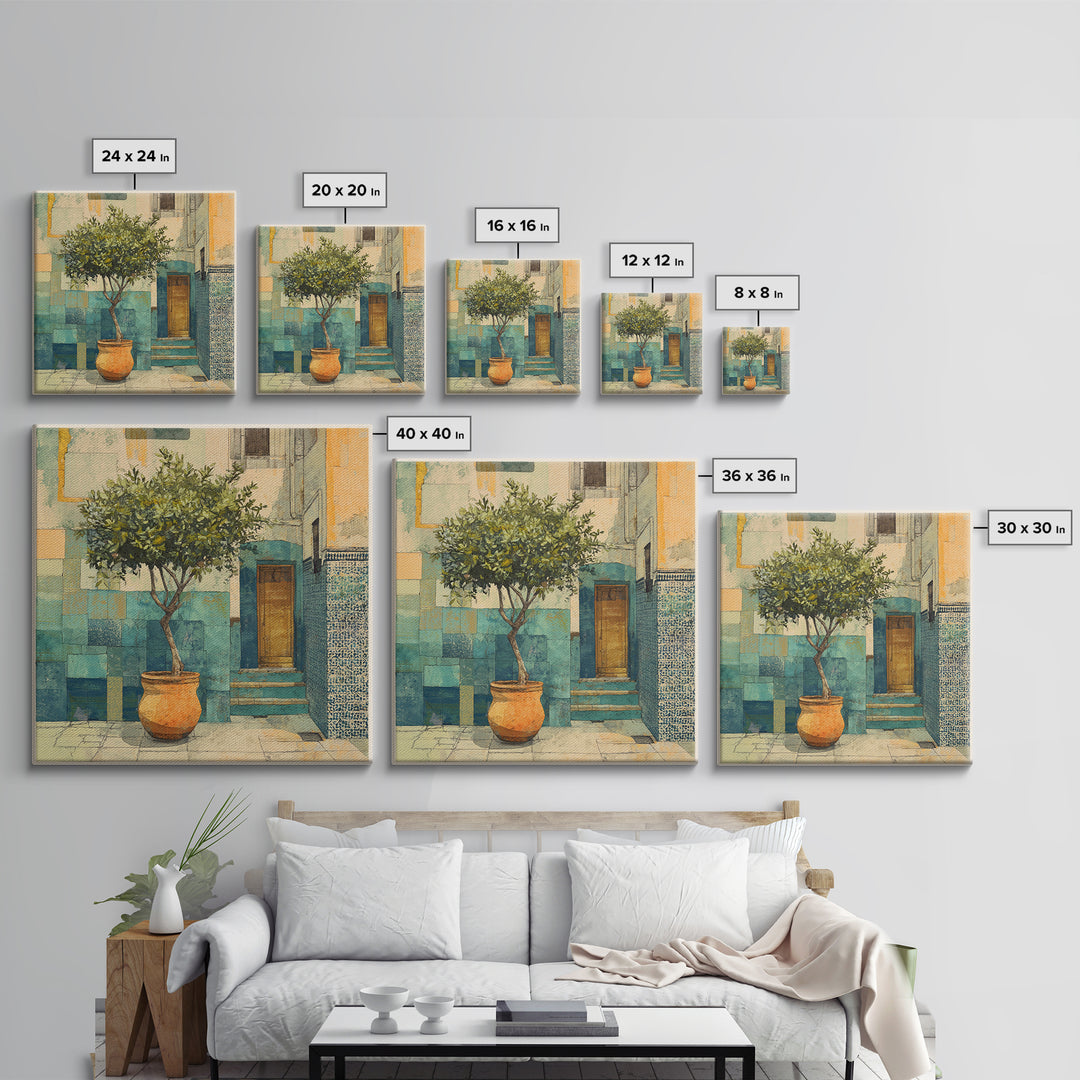 Citrus Tree in Clay Pot Canvas Print, Mediterranean Art, Coastal Wall Art, Living Room Decor, Fine Art, Azure, Living Room Art, MAR-1x1-10