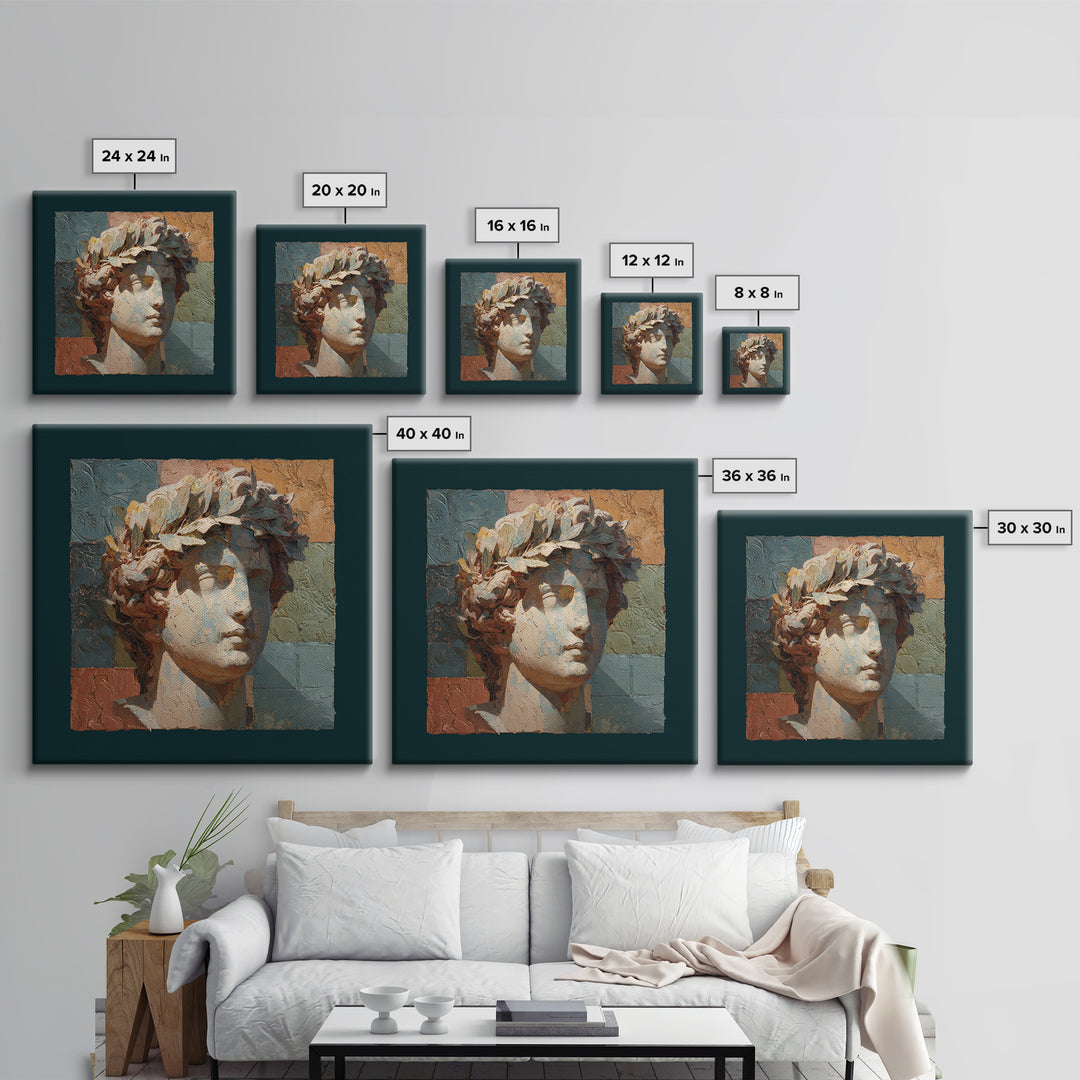 Roman Statue Bust Canvas Print, Mediterranean Art, Modern Wall Art, Living Room Decor, Oil Painting, Azure, Downloadable Art, MAR-1x1-22