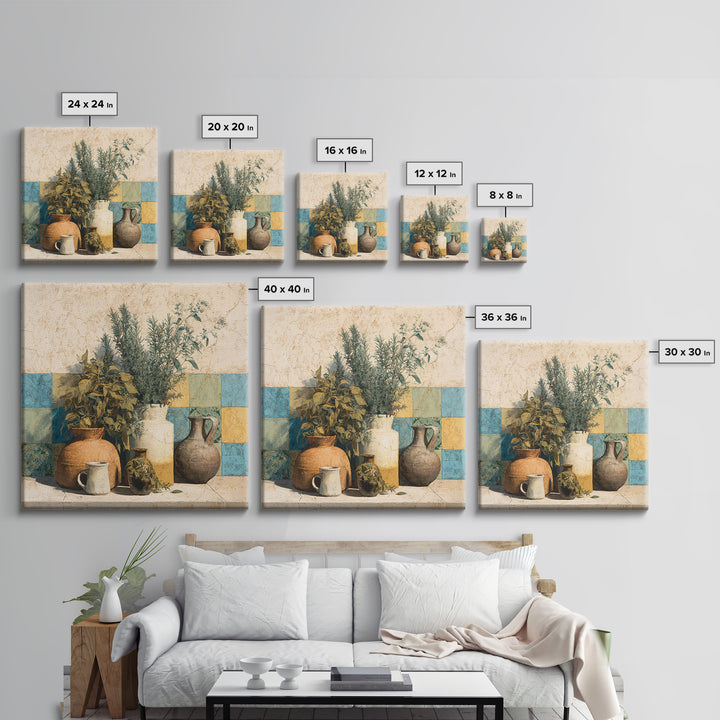 Wild Herbs Rosemary and Thyme Botanical Study Canvas Print, Mediterranean Art, Coastal Art, Living Room Decor, Azure, MAR-1x1-24