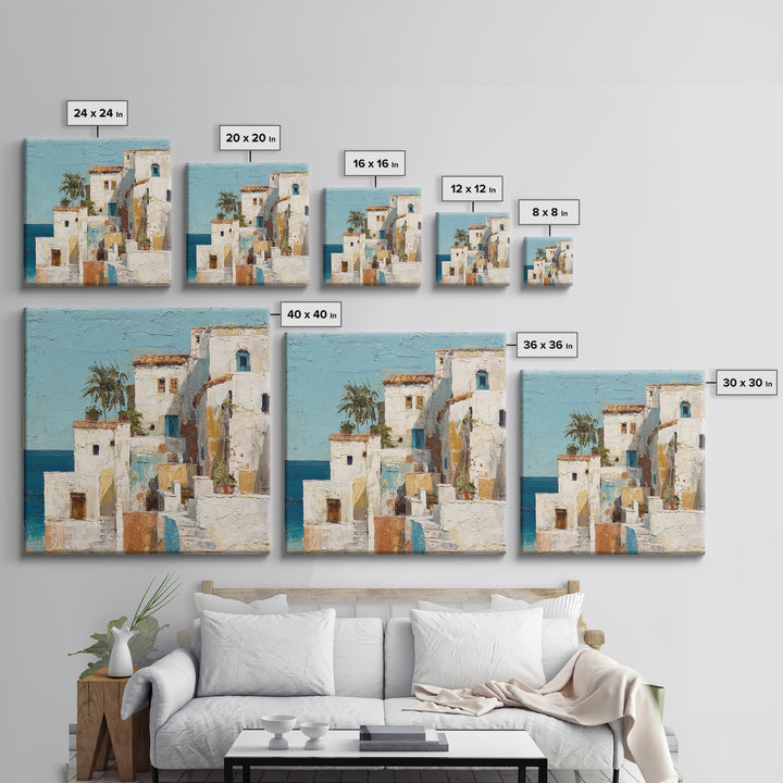 Greek Island White Buildings Above Blue Sea Canvas Print, Mediterranean Art, Beach Prints, Living Room Decor, Fine Art, Azure, MAR-1x1-25