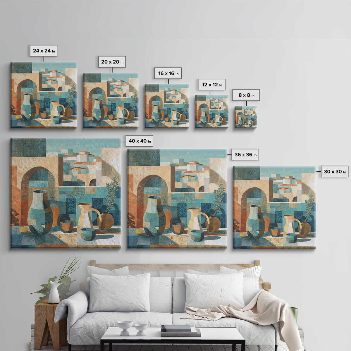 Warm Terra Cotta Abstract Landscape Framed Canvas Print, Mediterranean Art, Coastal Art, Living Room Decor, Fine Art, Azure, MAR-1x1-38