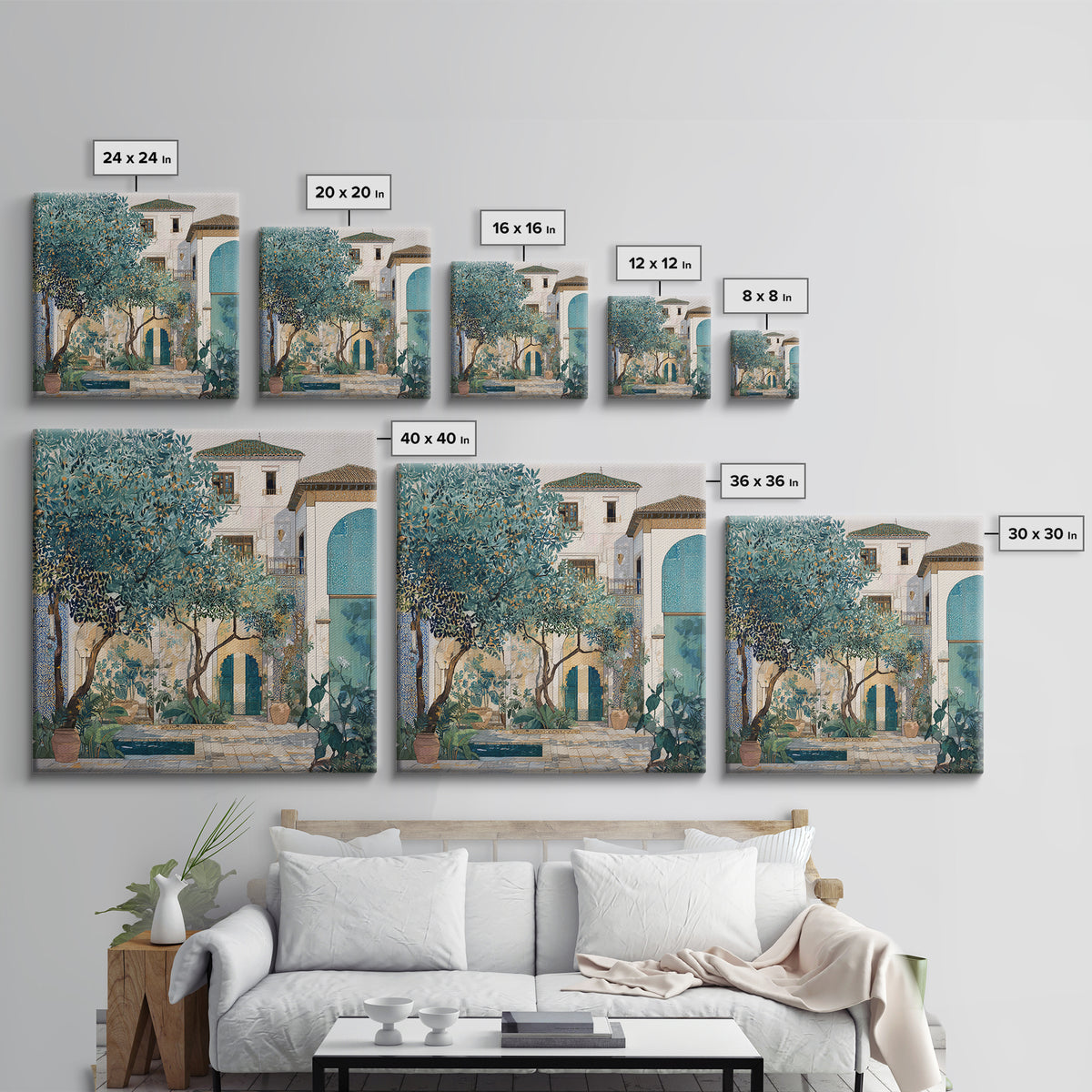 Olive Grove under Pale Morning Light Framed Canvas Print, Mediterranean Art, Landscape Wall Art, Living Room Decor, Azure, MAR-1x1-41