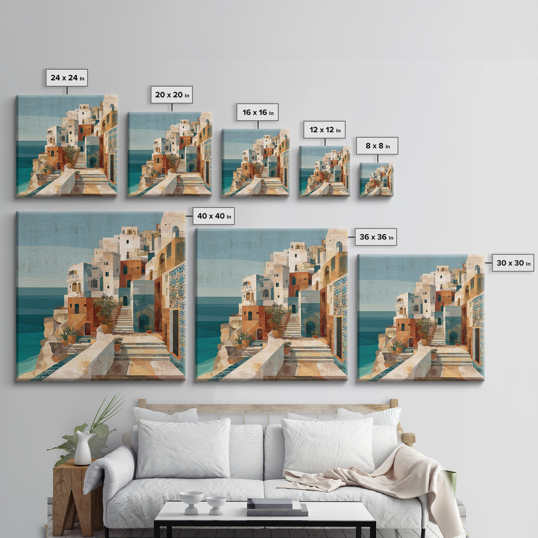 Coastal Cliffs with Sparkling Blue Water Framed Canvas Print, Mediterranean Art, Horizontal Wall Art, Living Room Decor, Azure, MAR-1x1-44