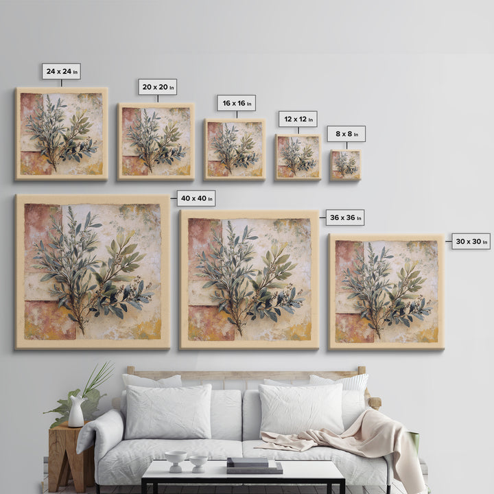 Wild Herbs Rosemary and Thyme Botanical Study Canvas Print, Mediterranean Art, Printable Wall Art, Living Room Decor, Azure, MAR-1x1-48