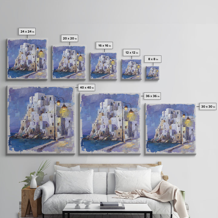 Greek Island White Buildings Above Blue Sea Canvas Print, Mediterranean Art, Beach Prints, Living Room Decor, Fine Art, Azure, MAR-1x1-49