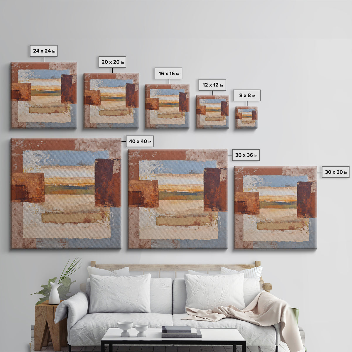 Warm Terra Cotta Abstract Landscape Framed Canvas Print, Mediterranean Art, Coastal Art, Living Room Decor, Fine Art, Azure, MAR-1x1-62