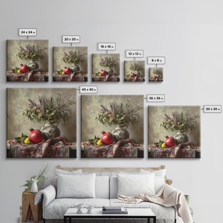 Pomegranate Still Life Framed Canvas Print, Mediterranean Art, Living Room Art, Living Room Decor, Fine Art, Azure, MAR-1x1-67