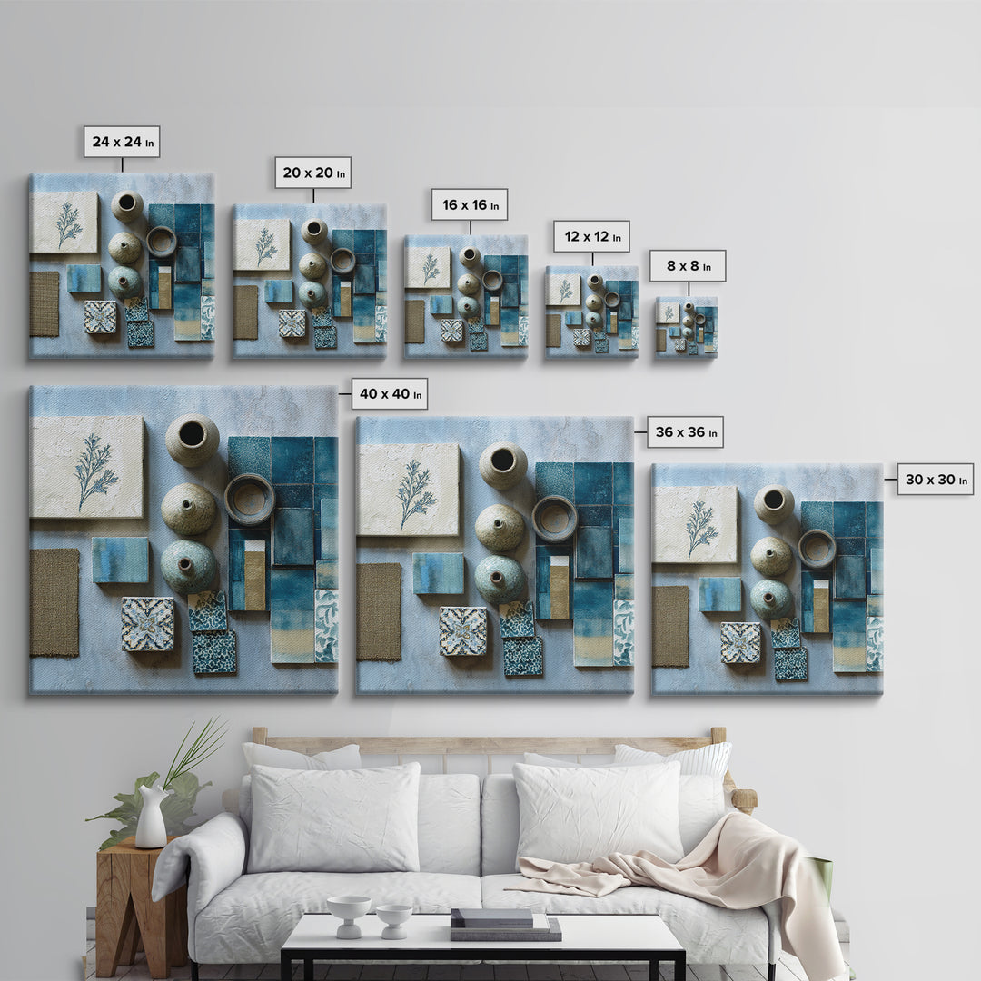 Wild Herbs Rosemary and Thyme Botanical Study Canvas Print, Mediterranean Art, Gallery Wall Art, Living Room Decor, Azure, MAR-1x1-72