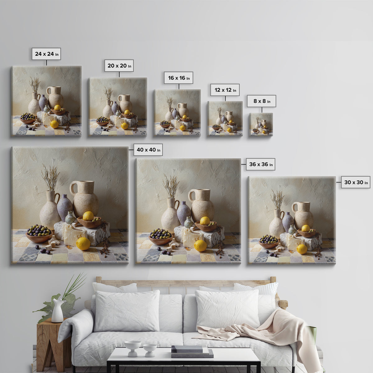 Figs Olives and Cheese Still Life Framed Canvas Print, Mediterranean Art, Printable Art, Living Room Decor, Fine Art, Azure, MAR-1x1-8