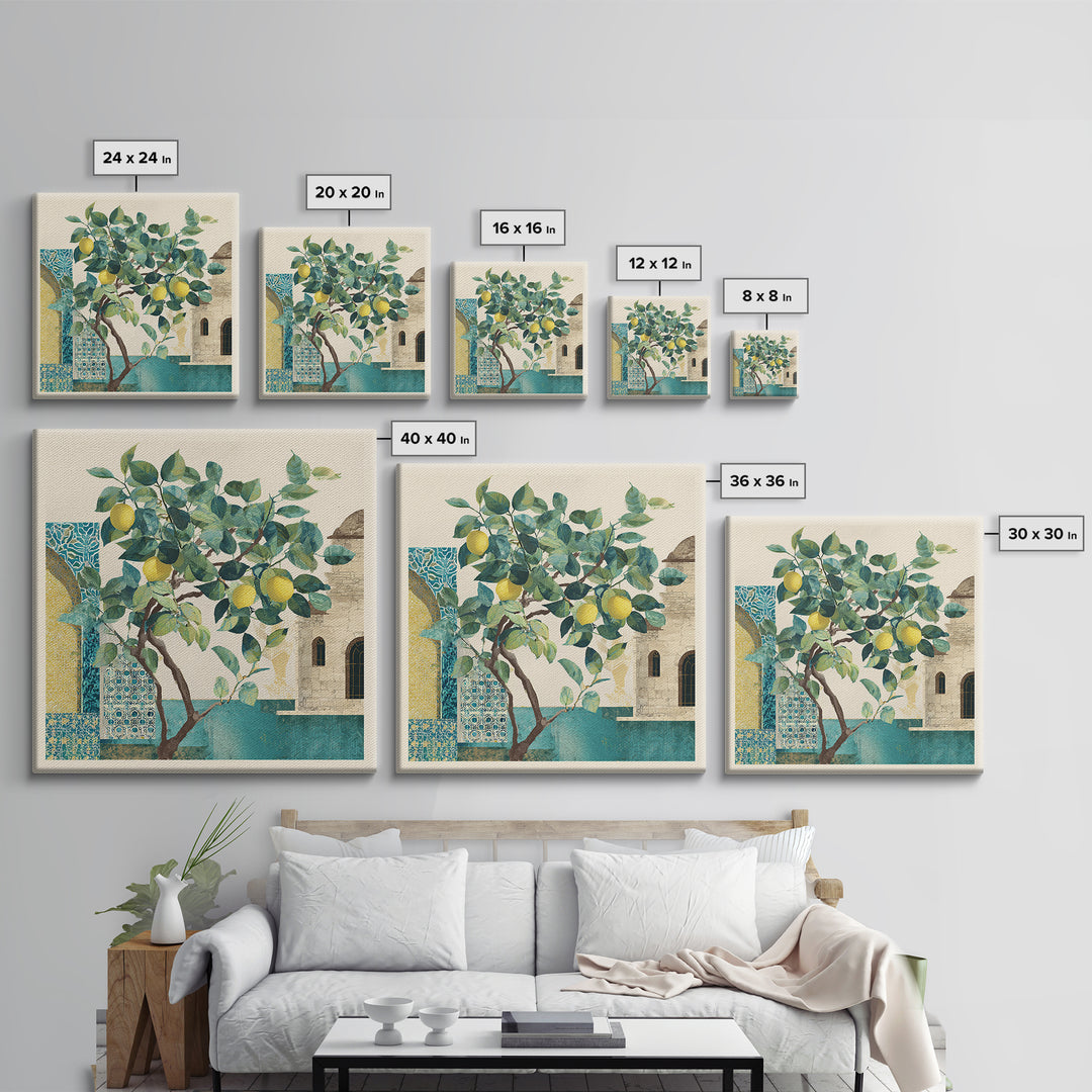 Sicilian Lemon Branch on Ivory Background Canvas Print, Mediterranean Art, Travel Poster, Living Room Decor, Oil Painting, MAR-1x1-85