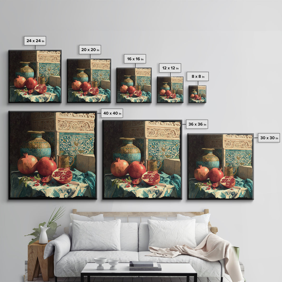 Pomegranate Still Life Canvas Print, Mediterranean Art, Fine Art Print, Living Room Decor, Fine Art, Azure, Original Painting, MAR-1x1-91