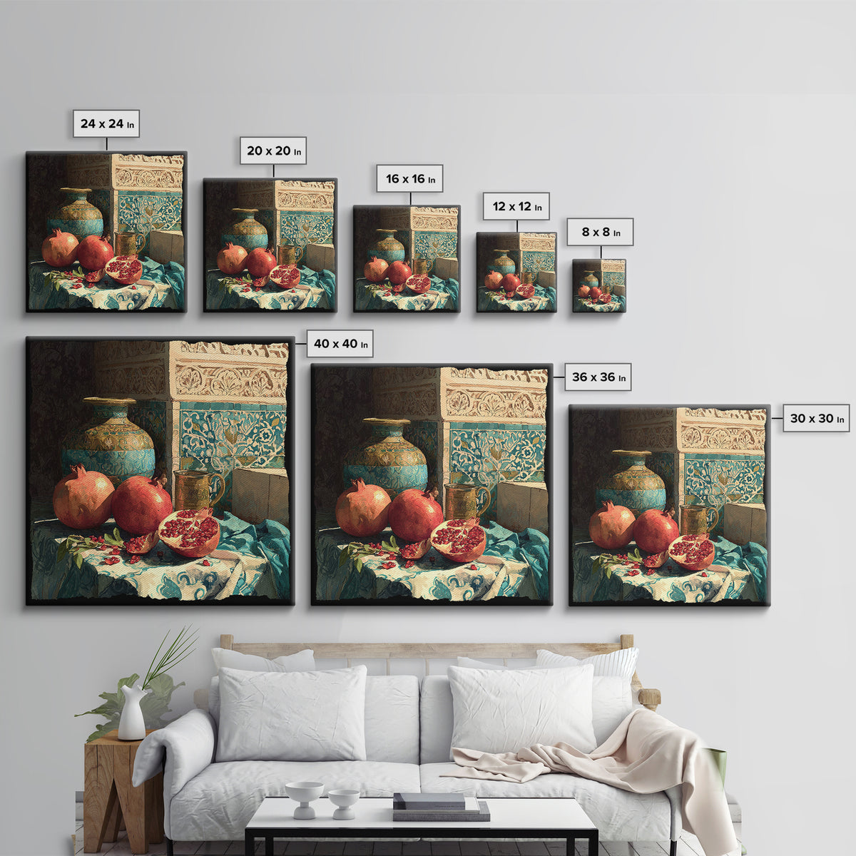 Pomegranate Still Life Canvas Print, Mediterranean Art, Fine Art Print, Living Room Decor, Fine Art, Azure, Original Painting, MAR-1x1-91