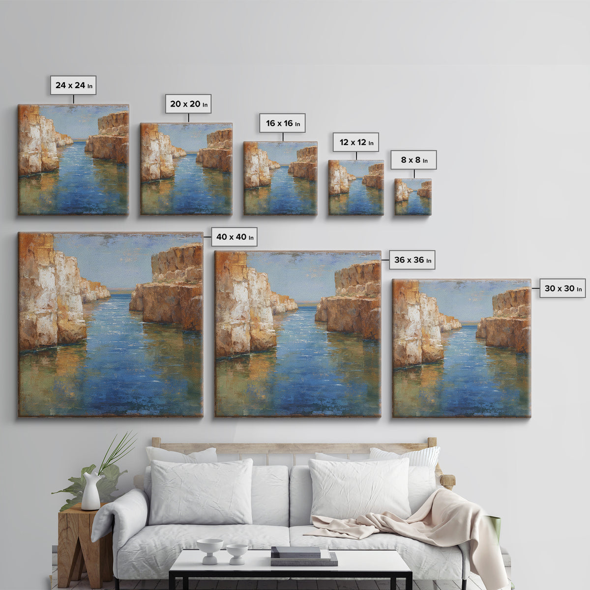 Coastal Cliffs with Sparkling Blue Water Canvas Print, Mediterranean Art, Coastal Wall Decor, Living Room Decor, Azure, MAR-1x1-92