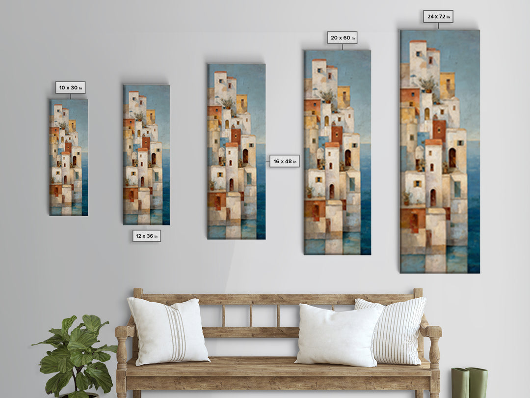Greek Island White Buildings Above Blue Sea Canvas Print, Mediterranean Art, Coastal Wall Decor, Living Room Decor, Azure, MAR-1x3-13