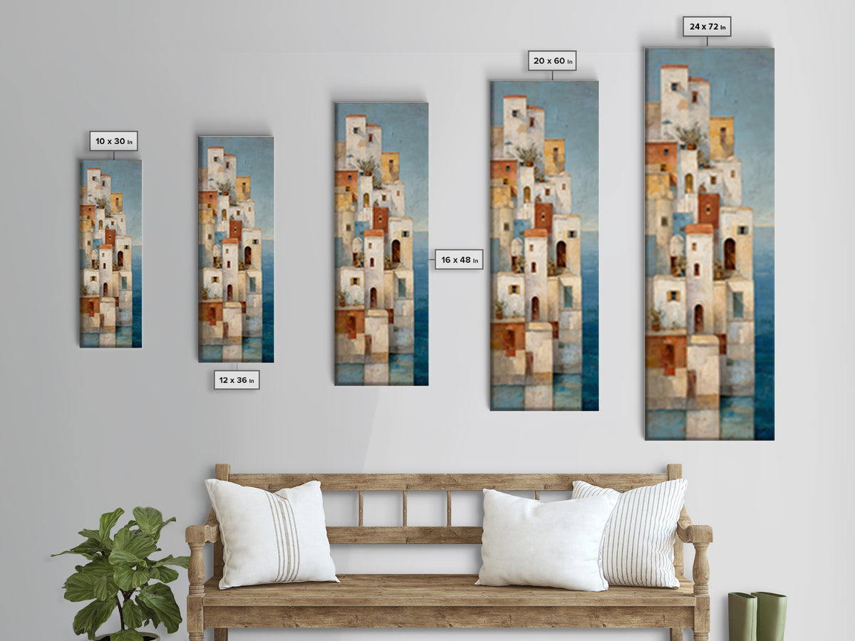 Greek Island White Buildings Above Blue Sea Canvas Print, Mediterranean Art, Coastal Wall Decor, Living Room Decor, Azure, MAR-1x3-13